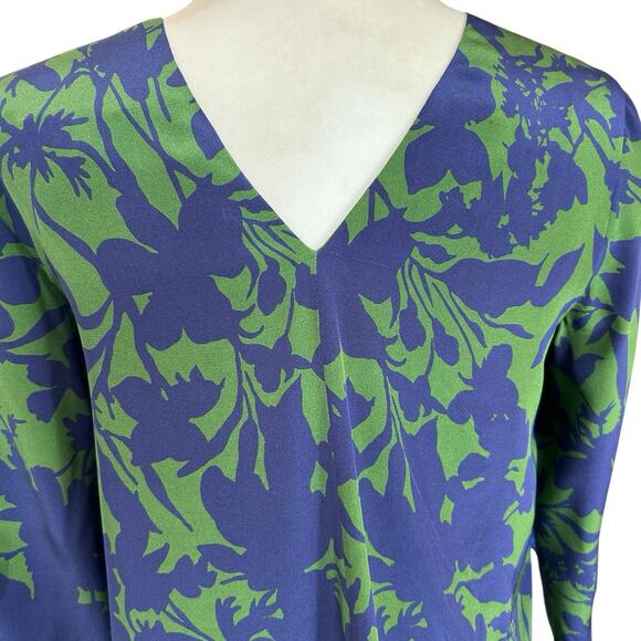 Max Mara Silk Tunic Top Womens Size 4 Blue Green Floral Designer Luxury Timeless - Picture 5 of 13